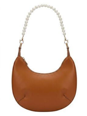 Tan Shoulder Bag with detachable pearl strap